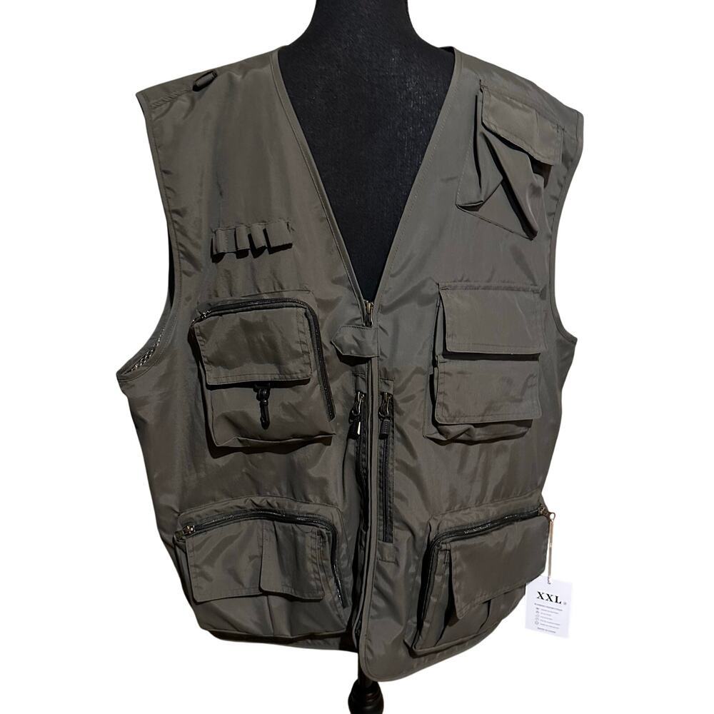 NWT Flygo Fly Fishing Khaki Green Outdoor Vest Men's Big and Tall XXL
